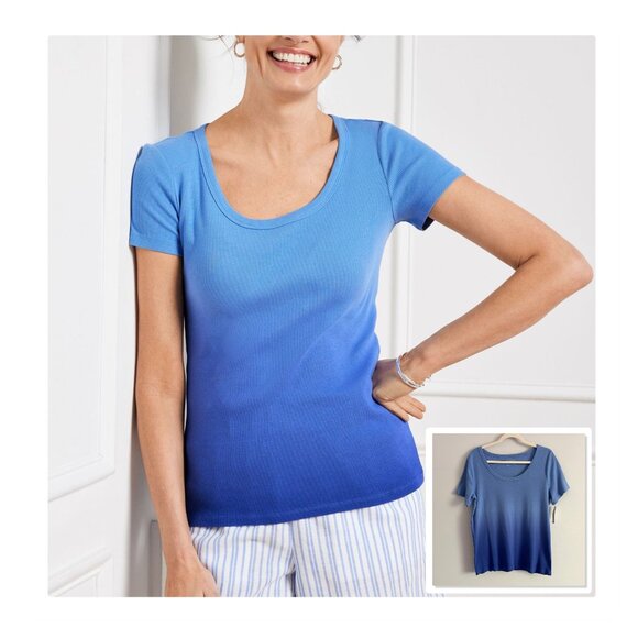 Talbots Ribbed Scoop Neck Tee - Dip Dye Sz 1X NWT - Picture 1 of 8